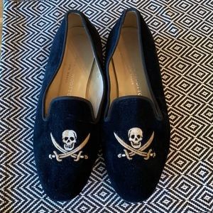 Stubbs & Wootton Black Skull Embroidered Loafers